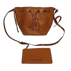 Dooney & Bourke Brown Ostrich Serena Crossbody Shoulder Bag & Purse Clutch
